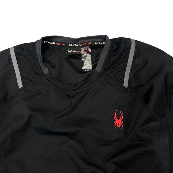 Spyder Active ProWeb Shirt Mens Large Black Stretch Raglan Sleeve Crew Neck - Picture 4 of 16
